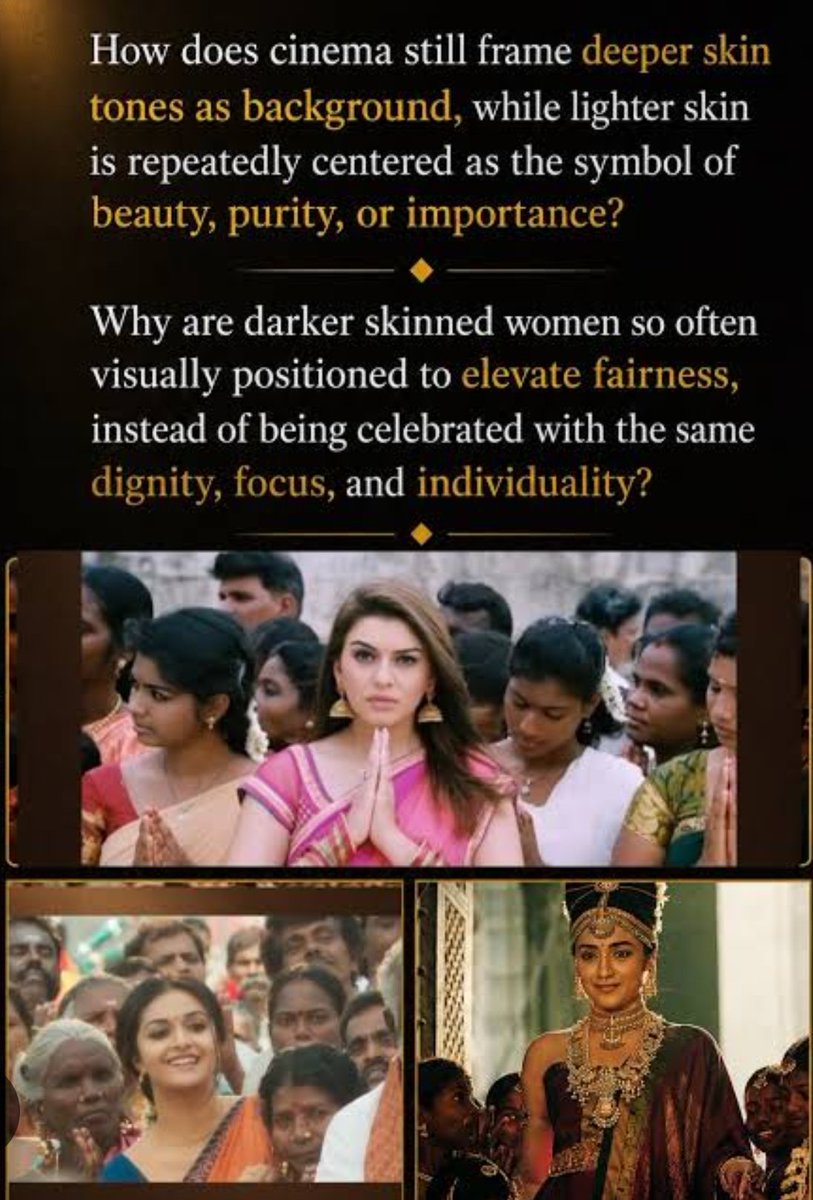lovato_vision's tweet photo. @noorietime @kazsinejj in some south Indian movies they're obsessed with casting fair skin actors as the leading women (while the male lead is almost always dusky ) , what's worse is that the female lead is always surrounded by dark skin extras https://t.co/EJ5O70sqn4