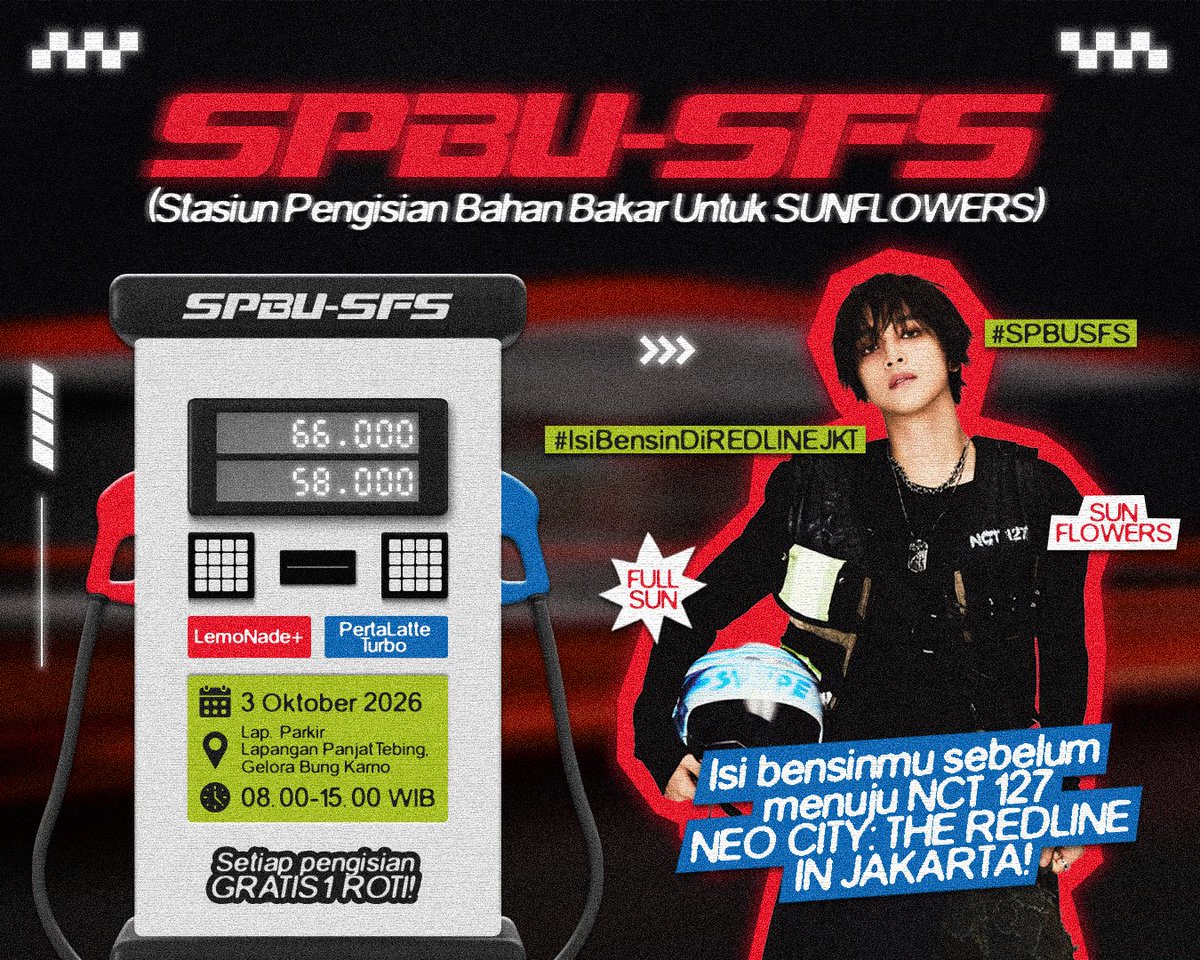 notababybear's tweet photo. PULL OVER, SUNFLOWERS! 

SPBU-SFS segera dibuka! ⛽️🌻

📍Parkir Lap. Panjat Tebing GBK
🗓️ 3 Okt 2026
⏰ 8 Pagi - 3 Sore
🎁 Isi bensin, bawa pulang 1 roti!

Jangan sampai bensinmu habis saat menuju REDLINE.

Nantikan info selanjutnya, SFS!

#SPBUSFS #IsiBensinDiREDLINEJKT https://t.co/UkdiMFpz6F