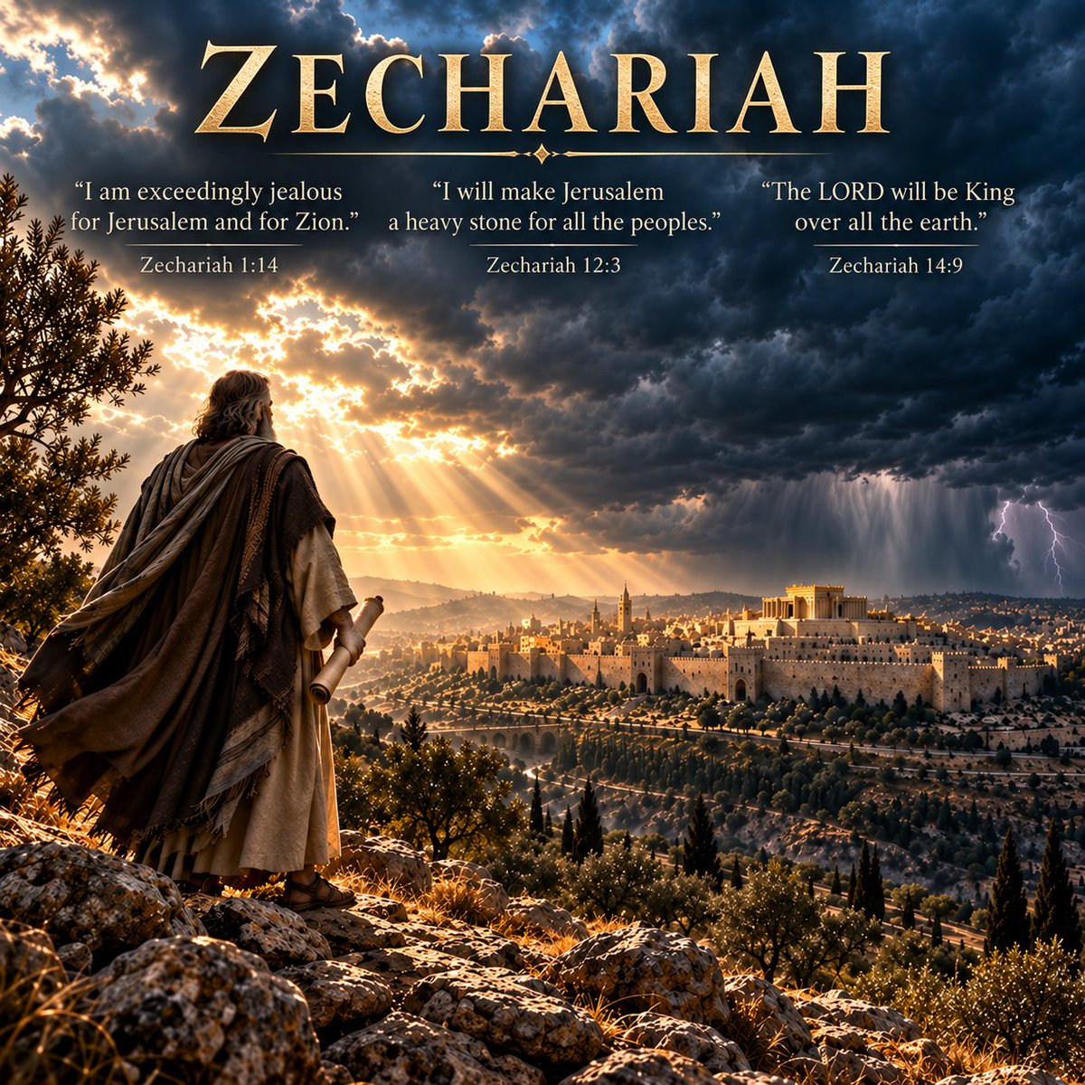 Mark_Wilson_25's tweet photo. ZECHARIAH: GOD REMEMBERS

Zechariah is one of the most breathtaking books in all of Scripture.

Its name means “YHWH remembers,” and that truth runs through the entire book.

God remembers His covenant.
The LORD remembers Jerusalem.
The Holy One of Israel remembers His people.
The King remembers every promise He has spoken.

Zechariah begins with a returned remnant, a damaged city, and a Temple being rebuilt. But the prophecy quickly moves far beyond Zechariah’s own generation.

The horizon expands to Israel’s future, Messiah’s coming, Jerusalem’s central role, Israel’s repentance, the judgment of the nations, and the establishment of the Kingdom.

Zechariah is a prophetic mountain range.

GOD HAS NOT FORGOTTEN JERUSALEM

The LORD declares:

“I am exceedingly jealous for Jerusalem and for Zion.”
Zechariah 1:14

And again:

“I have returned to Zion and will dwell in the midst of Jerusalem.”
Zechariah 8:3

Then comes one of the most beautiful pictures of restoration:
“Old men and old women shall again sit in the streets of Jerusalem... and the streets of the city shall be full of boys and girls playing.”
Zechariah 8:4–5

Jeremiah gives the same assurance:

“If this fixed order departs from before Me... then shall the offspring of Israel cease from being a nation before Me forever.”
Jeremiah 31:35–36
And in that same chapter:

“I will make a new covenant with the house of Israel and the house of Judah.”
Jeremiah 31:31

Ezekiel adds:
“I will take you from the nations and gather you from all the countries and bring you into your own land.”
Ezekiel 36:24

Then comes spiritual renewal:

“I will sprinkle clean water on you... and I will give you a new heart.”
Ezekiel 36:25–26

Zechariah is not standing alone. He is part of a much larger prophetic chorus.

THE KING CAME HUMBLE

Zechariah foretold the arrival of Israel’s King:
“Behold, your king is coming to you, righteous and having salvation is He, humble and mounted on a donkey.”
Zechariah 9:9

Yeshua fulfilled that prophecy literally.

But the next verse looks beyond His humble arrival:
“His rule shall be from sea to sea, and from the River to the ends of the earth.”
Zechariah 9:10

The same Messiah who came in humility will rule in glory.

First the suffering.
Then the crown.

THE SHEPHERD WOULD BE STRUCK

Zechariah also foretold Messiah’s rejection:

“Strike the shepherd, and the sheep will be scattered.”
Zechariah 13:7

Yeshua Himself applied this passage to what was about to happen to Him.

But Zechariah never leaves the story at rejection.
The Shepherd who was struck will return as King.

ISRAEL WILL LOOK UPON THE ONE THEY PIERCED

Zechariah 12 is one of the most remarkable passages in the Tanakh.

The LORD says:
“I will pour out on the house of David and the inhabitants of Jerusalem a spirit of grace and pleas for mercy.”
Zechariah 12:10

Then comes the stunning line:

“They will look on Me, on Him whom they have pierced, and they shall mourn for Him.”
Recognition.

Repentance.

Grace.

Restoration.

And the next chapter follows with cleansing:

“On that day there shall be a fountain opened for the house of David and the inhabitants of Jerusalem, to cleanse them from sin and uncleanness.”
Zechariah 13:1

Yeshua later spoke of a future day when Jerusalem would welcome Him:

“You will not see Me again, until you say, ‘Blessed is He who comes in the name of the Lord.’”
Matthew 23:39

Paul says the same storyline continues in Romans 11:

“A partial hardening has come upon Israel, until the fullness of the Gentiles has come in.”
Romans 11:25

Then:

“And in this way all Israel will be saved.”
Romans 11:26
And why can we trust that promise?

“For the gifts and the calling of God are irrevocable.”
Romans 11:29

Israel’s story is not finished.

JERUSALEM WILL STAND AT THE CENTER OF WORLD EVENTS

Zechariah says:

“I will make Jerusalem a heavy stone for all the peoples.”
Zechariah 12:3

The nations gather against the city.

But Jerusalem is not only the center of conflict. It is also the center of the coming Kingdom.

Isaiah saw the same future:
“It shall come to pass in the latter days that the mountain of the house of the LORD shall be established.”
Isaiah 2:2

And:

“For out of Zion shall go forth the law, and the word of the LORD from Jerusalem.”
Isaiah 2:3

Jerusalem is not erased from the prophetic story.

It becomes central to it.

THE GOD OF ISRAEL WILL INTERVENE

Zechariah describes a future moment when the nations gather against Jerusalem.

Then:

“The LORD will go out and fight against those nations as when He fights on a day of battle.”
Zechariah 14:3
And then comes one of the most dramatic prophecies in Scripture:

“On that day His feet shall stand on the Mount of Olives that lies before Jerusalem on the east.”
Zechariah 14:4

The mountain splits.
The geography is specific.

Jerusalem.
The Mount of Olives.
A real city.
A real mountain.
A real intervention.

Revelation 19 describes Messiah’s triumphant return as heaven opens and the King comes in righteousness and judgment.

Then Revelation 20 follows with His thousand-year reign.

The sequence is powerful:

The King returns.
His enemies are judged.
Israel is restored.
The nations come under His rule.
The Kingdom is established.

THE KING WILL REIGN OVER ALL THE EARTH

Zechariah reaches its climax here:

“The LORD will be King over all the earth.”
Zechariah 14:9

That is where history is heading.
Not toward the failure of God’s promises.

Not toward the abandonment of Israel.

Not toward the disappearance of Jerusalem from the prophetic plan.
But toward the reign of the King.

Living waters will flow from Jerusalem.

The nations will come to worship.

The city will be holy.

And:

“Everyone who survives of all the nations... shall go up year after year to worship the King.”
Zechariah 14:16

That is the breathtaking message of Zechariah.
The God of Israel remembers.

The Shepherd was struck.

The King is coming.
Jerusalem will see Him.

Israel will be restored.

The nations will worship.

And one day:
“The LORD will be King over all the earth.”
Zechariah 14:9

Every promise will stand.