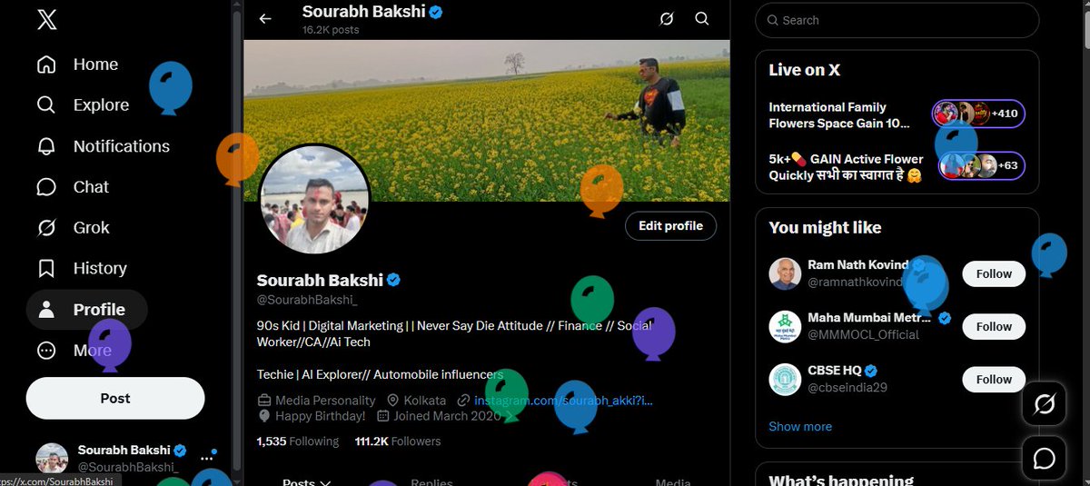 SourabhBakshi_'s tweet photo. Balloons everywhere on my profile today 🎈
Thank you so much for the birthday love! 🙏Forever grateful ❣️🎂 https://t.co/DX9F6zFm2Q