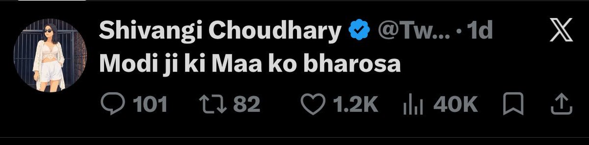 keshuu_17's tweet photo. modi ji ki 90 sal ki maa ke bare me aisa bolne ke bad shivangi ji aurat bachane nikli hain🙂🙏🏽 https://t.co/9PCYrUPbm6
