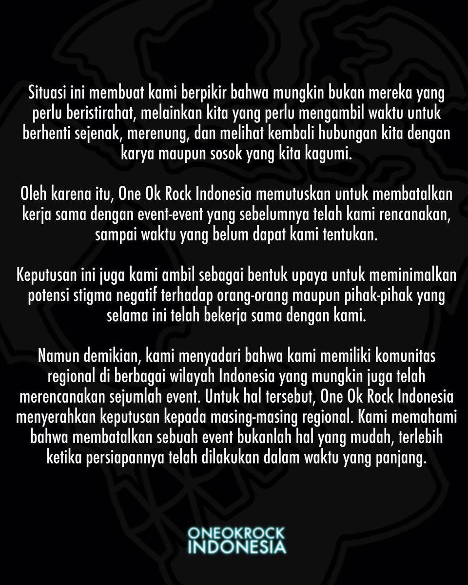 ONEOKROCK_INDO's tweet photo. Pernyataan One Ok Rock Indonesia

*kami harap kalian membaca sampai slide terakhir🙏

Btw, FREE PALESTINE 🇵🇸 https://t.co/U5ACPRDPDR