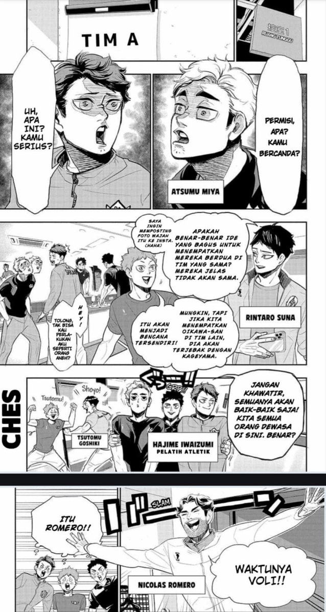 qiyusbridee's tweet photo. aku akan selalu berterima kasih kepada furudate sensei dan kuroo selaku penyelenggara all star match karena udah bikin oikawa, suna, atsumu, hinata, sakusa, goshiki jadi satu tim di haikyuu all star match ini😭🫶 https://t.co/kPVz4ZpxUI