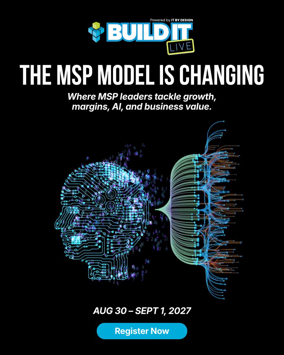 BuildIT_U's tweet photo. Running an MSP means every major decision is connected: margins, AI, growth, talent, enterprise value. BUILD IT LIVE brings those conversations together. 

Early registration $495 through Sept 30: https://t.co/QxhSNTMlgq

#BuildITLIVE #MSPLeadership https://t.co/ASimbfxXvo