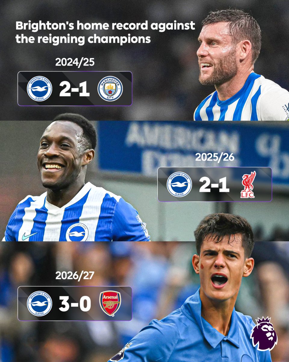 premierleague's tweet photo. For the third season in a row, @BHAFC have defeated the reigning Premier League champions at the Amex 👊 https://t.co/BL6r8MeZlj
