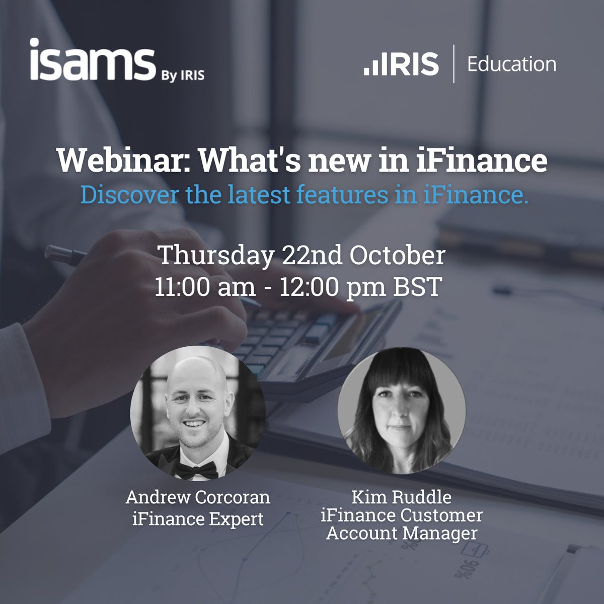 iSAMS's tweet photo. Join Andrew Corcoran and Kim Ruddle on 22nd October at 11am (BST) for a one-hour webinar exploring the latest features and improvements in iFinance.
👉 Register here: https://t.co/OhnwlU3vh9
#iSAMS #iFinance #EdTech #SchoolManagementSystem #MIS https://t.co/Kb1vQe0qWT