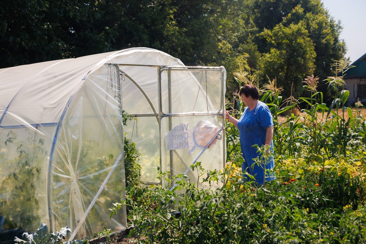 WCKitchen's tweet photo. After being forced to flee their home in Kherson, Tetiana and her family are rebuilding in the Khmelnytskyi region. She has always grown vegetables, so receiving a greenhouse and seeds from WCK is helping her feel closer to the life she had before. “When you work the land, you get distracted from all kinds of thoughts, you miss home less,” she told us. After years of uncertainty and separation, Tetiana says what matters most of all now is having her family close by to rebuild together. #ChefsForUkraine