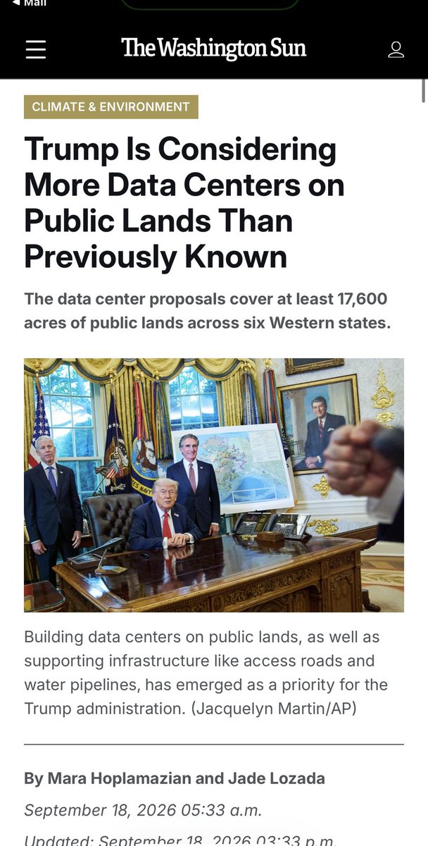 MollyJongFast's tweet photo. The Trump administration is considering proposals for at least 12 data centers and data center-related infrastructure projects to be built on federal public lands — far more than previously known. https://t.co/4UH9ri8DW7