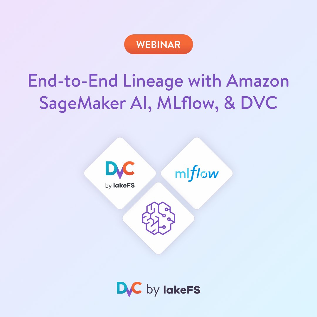 DVCorg's tweet photo. Tomorrow, 11:30 AM ET: AWS's own solutions architects walk through the DVC + SageMaker AI + MLflow lineage pattern from their blog, live. 

📣Last call: https://t.co/EqnDjlsXGg https://t.co/hRHJsDJ4py