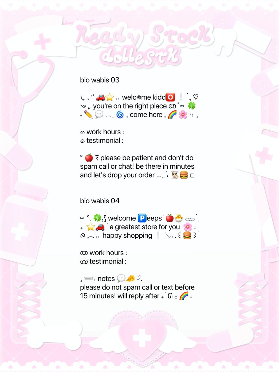 dollestk's tweet photo. . ݁˖ 𓈈  🎀 🩹  ➴  help  repost  ⑅  °. 💉₎⟆

𓈄 𐨿    💊  ♡  hello  everyone  モシ  ⓘ
mayisa  ada  wording  bio  wabis  untuk
ba  yang  bisa  langsung  dibawa  pulang
yeaay  ៸៸  🌸◞⃕   ɞ

⊂⊃  ۫ ⸼  ☁️ ◌  price  5.500  ☆ 𝆬₊ 🏩˚

#zonauang https://t.co/00KemAzg1Y
