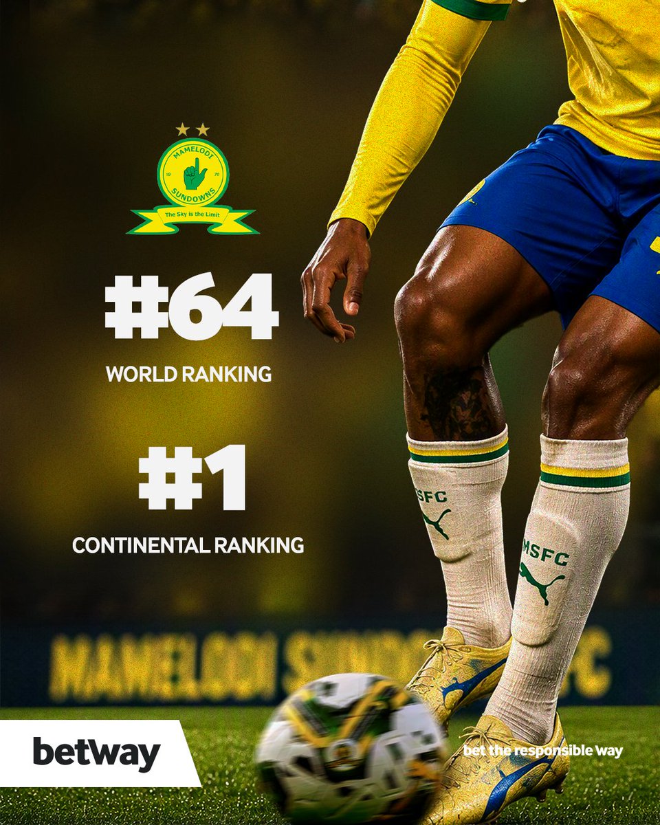 Betway_za's tweet photo. Ka bo yellow! The sky isn't the limit when you're already flying above the rest! 💛✈️

👑 Africa's No.1 Club. |
🌍 Ranked #64 in the World.

Mzansi stand up! 🇿🇦 One of our own is representing on the biggest stage and making serious noise. 🔥👏 https://t.co/P50zSJop6o