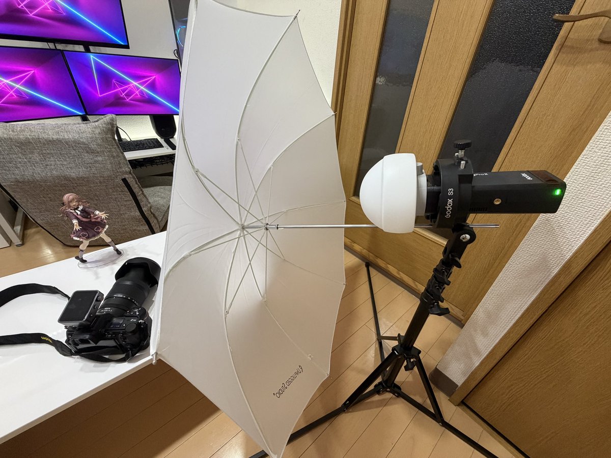 PolariScosphoto's tweet photo. Godoxのドームディフューザーも導入。
光量必要だけどアコスタで使用できる小さいアンブレラにプラスするとより光が拡散する感じ？
あとは風が強くてアンブレラが危なくて使えない時の緊急用にも？
ちょっと検証してから明日使用してみます。
問題は太陽光の下で光量が足りるか... https://t.co/GRMntUtAUb