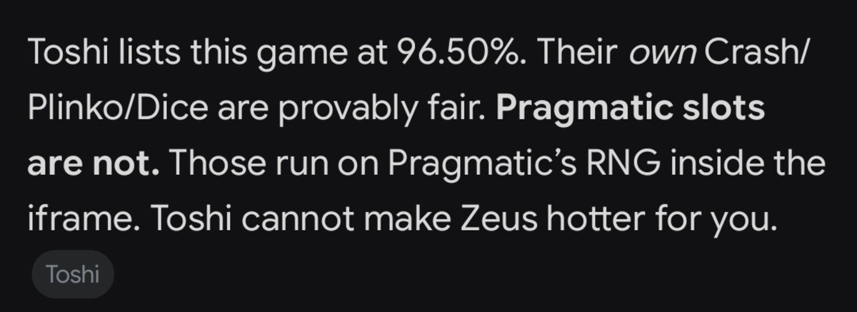 web3smoosh's tweet photo. Just ask Grok 

@toshibet in house games are provably  fair 

Take the risk https://t.co/cjmGCCO4dt