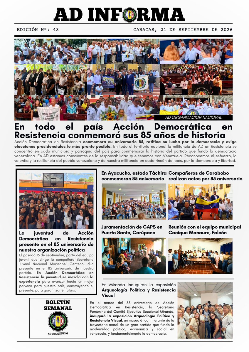 ADemocratica's tweet photo. Boletín informativo semanal, 21 de septiembre de 2026. AD Informa. https://t.co/99om4KfA9m