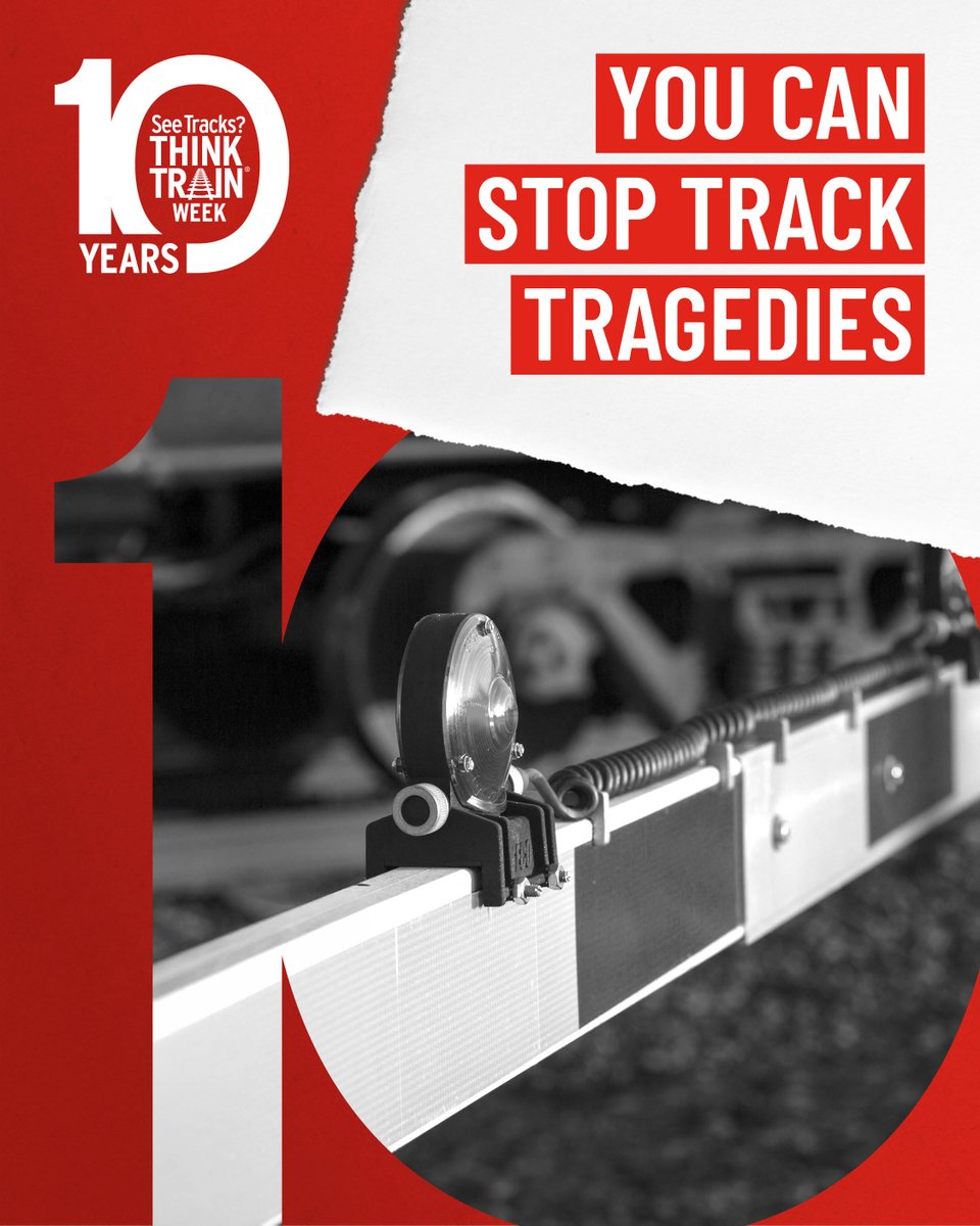 olinational's tweet photo. It's the 10th anniversary of #SeeTracksThinkTrainWeek! You can #STOPTrackTragedies. Always stay alert near crossings, and never walk on or too close to the railroad tracks. Know the facts. Make safe decisions. Always expect a train. https://t.co/wryDcZl3aO #RailSafetyEducation https://t.co/MlkX04xrN5
