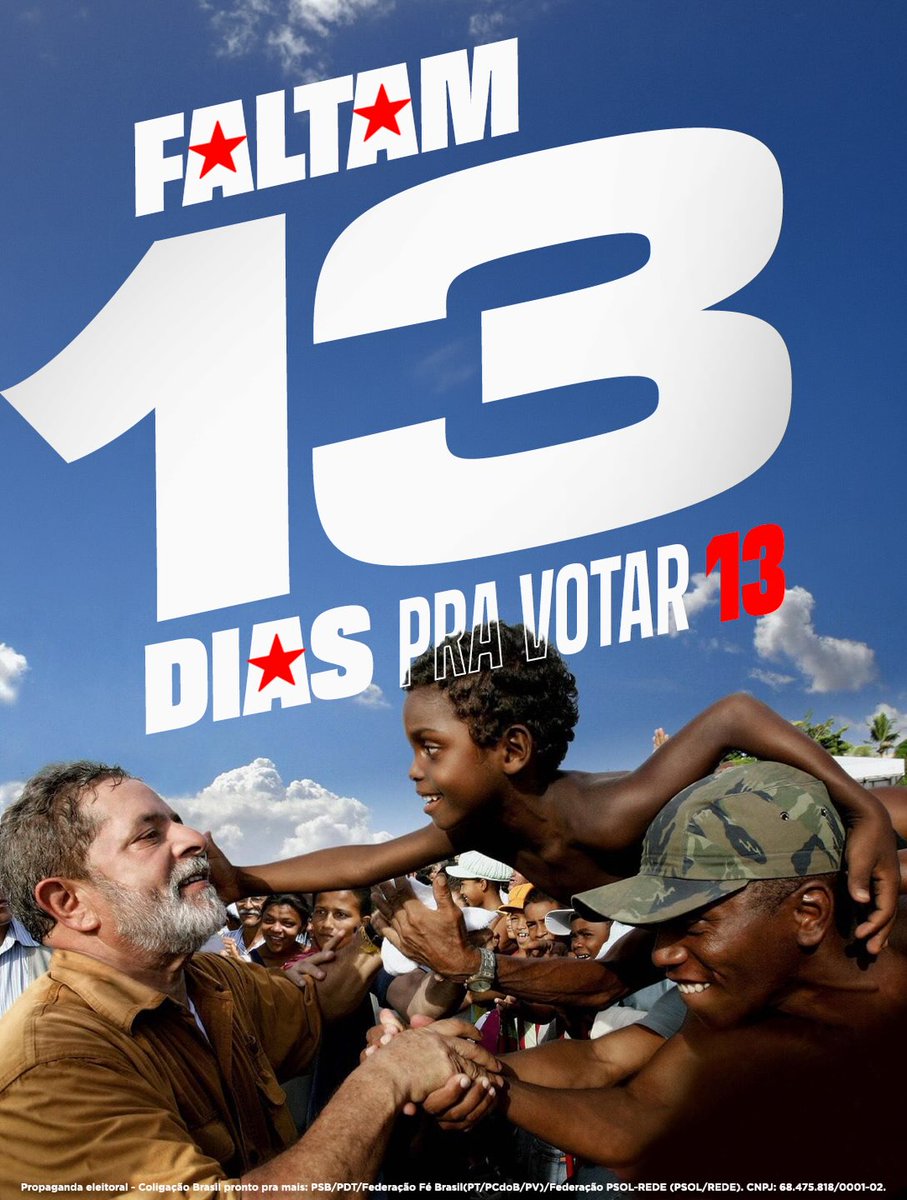 LulaOficial's tweet photo. Faltam 13 dias pra votar 13! ⭐️ https://t.co/YRAl0kSFLs