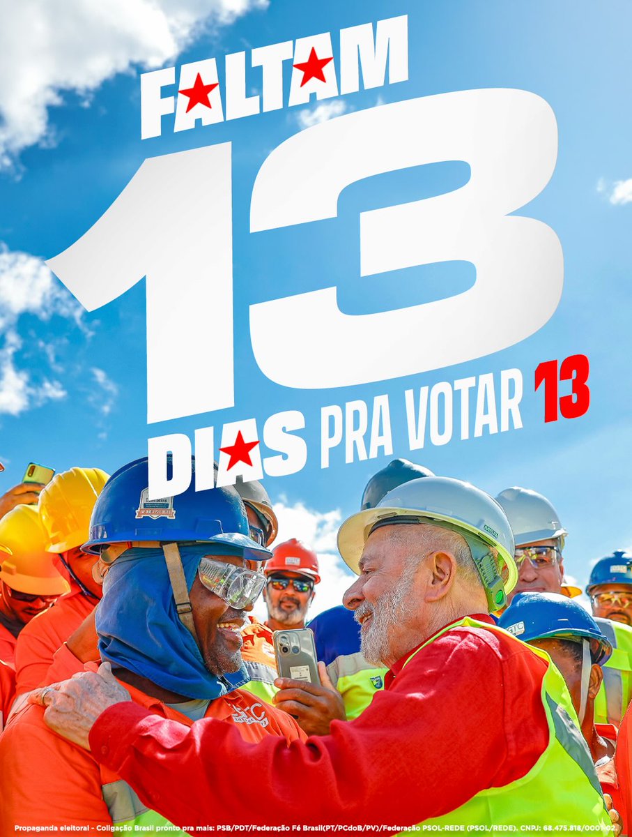 LulaOficial's tweet photo. Faltam 13 dias pra votar 13! ⭐️ https://t.co/YRAl0kSFLs