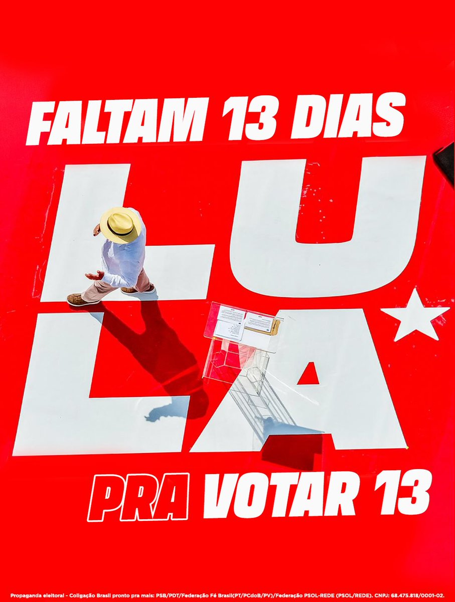 LulaOficial's tweet photo. Faltam 13 dias pra votar 13! ⭐️ https://t.co/YRAl0kSFLs