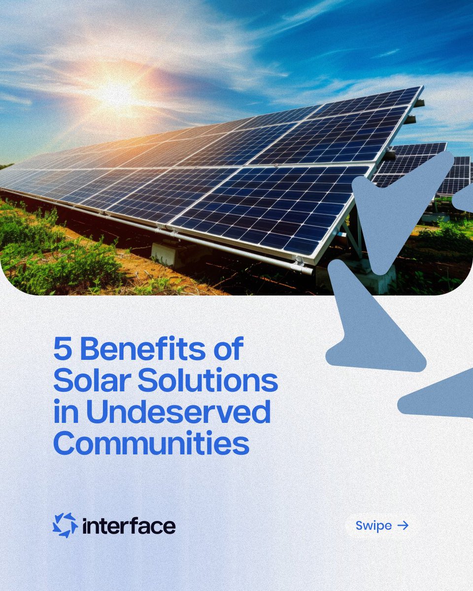theinterface_co's tweet photo. Solar energy is more than electricity. ☀️
For underserved communities, access to solar solutions can mean lower energy costs, better support for essential services, and greater opportunities for households to thrive.
Swipe through to see 5 benefits of solar solutions. https://t.co/5KKzvngtj0