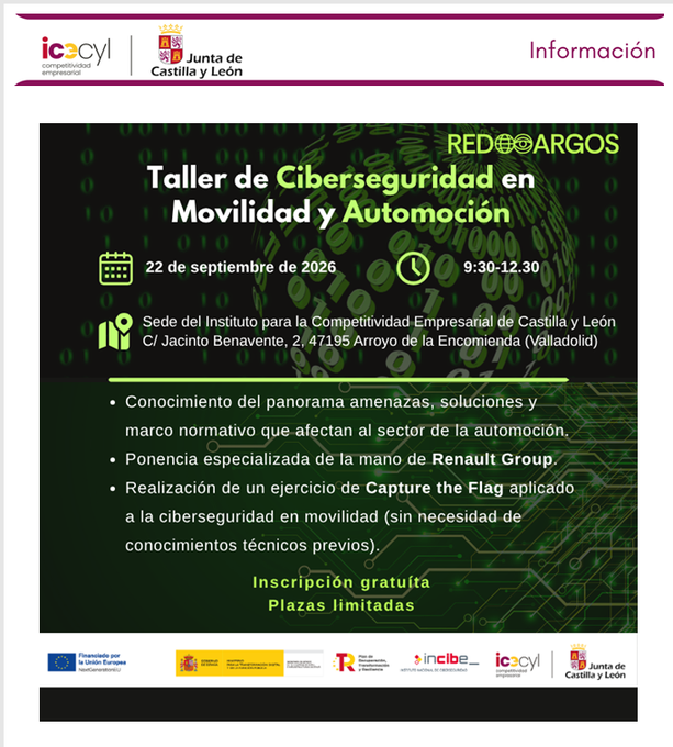 empresasjcyl's tweet photo. 🔐La ciberseguridad ya no es una opción, es una ventaja competitiva.
Inscríbete en el taller gratuito de #REDARGOS sobre movilidad y automoción junto a @renaultgroup y @Novadays 
✅Casos reales✅Buenas prácticas
👉https://t.co/yfxm6pe6Wv
#RETECH #NextGenerationEU https://t.co/G88XiIkrIy