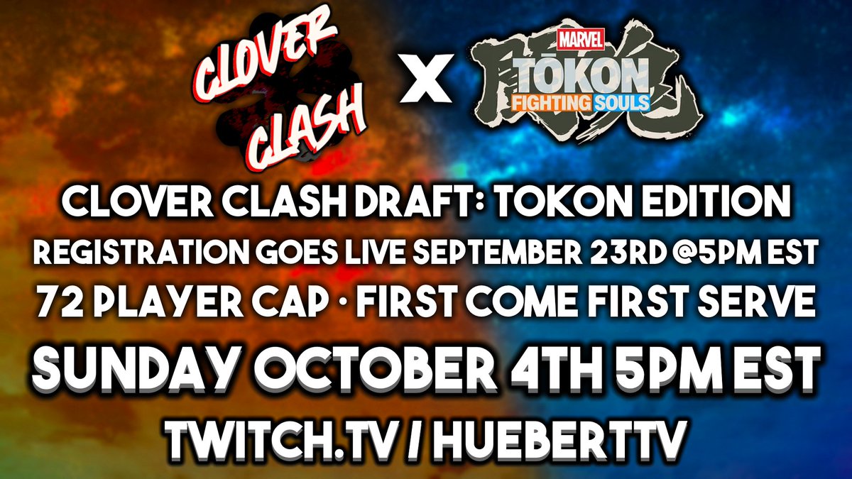HUEBERT47's tweet photo. ANNOUNCING: Clover Clash Draft: Marvel Tokon Edition!

The return of the acclaimed Clover Clash Draft Tournaments are back, this time featuring Marvel Tokon: Fighting Souls!

Everyone is free to enter! Sign ups and format rules go live this Wednesday at 5PM EST! #MARVELTōkon https://t.co/wJHKIS55yL