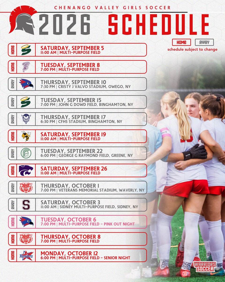 CVWarriorsGSoc's tweet photo. Our updated Varsity schedule for the 2026 fall season is set!  Please note that dates and times are subject to change, follow our accounts to stay up to date. https://t.co/qqz2VOQZCW