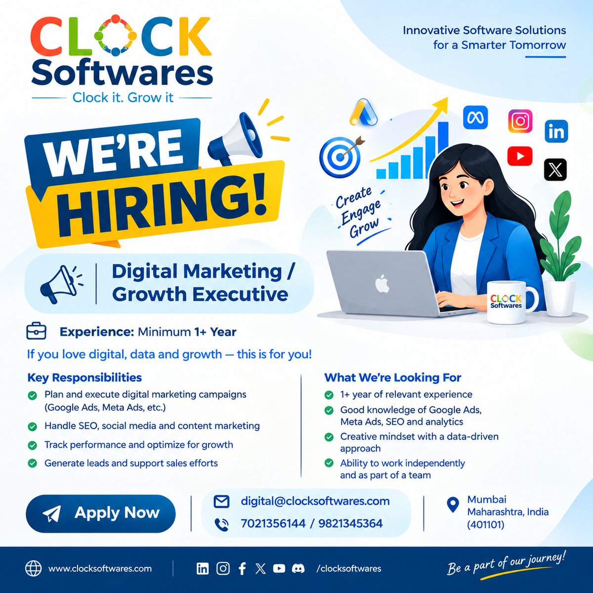 ClockSoftwares's tweet photo. Are you obsessed with scaling brands and driving measurable ROI? We are looking for a data-driven Digital Marketing Growth Executive to lead our user acquisition and campaign optimization efforts. If you excel at crafting high-converting strategies and finding innovative ways https://t.co/KkQdzKk0Lj