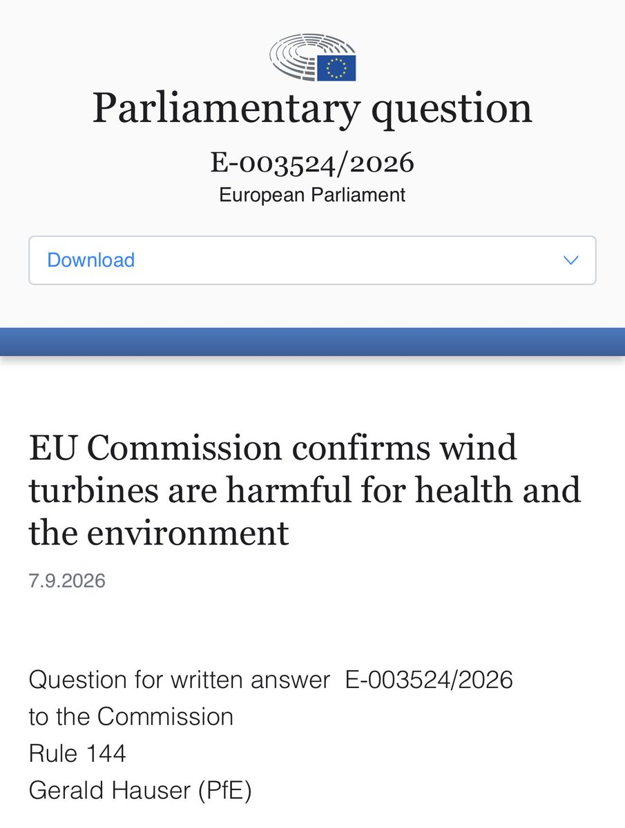 andrearthurciel's tweet photo. Vous sentez-vous Européens?

Parce que l’Union Européenne vient de « CONFIRMS » que les éoliennes sont nocives et dangereuses pour la santé des humains, et l’environnement!

C’était il y a deux semaines mais quand on lit le texte, on comprend pourquoi les journalistes ont oublié de vous en parler.

Indécrottable Québec.

*