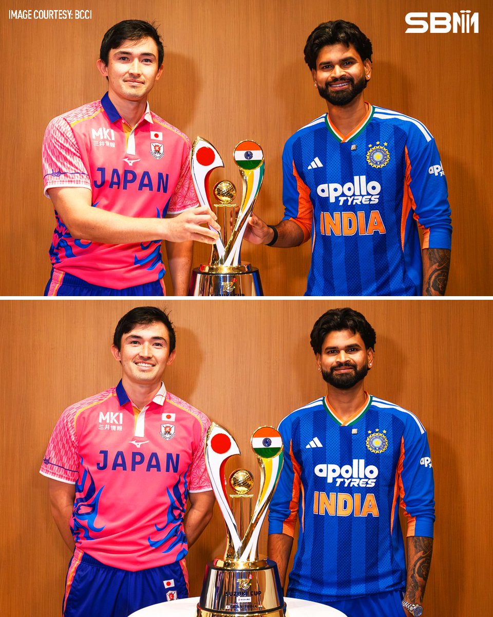 WicketWatcher_'s tweet photo. Captains pose with the trophy ahead of the historic T20I between India and Japan
📸: BCCI
#ShreyasIyer #KendelKadowakiFleming #JAPvsIND #JAPvIND #Cricket #SBM https://t.co/zZcwV8nDZW