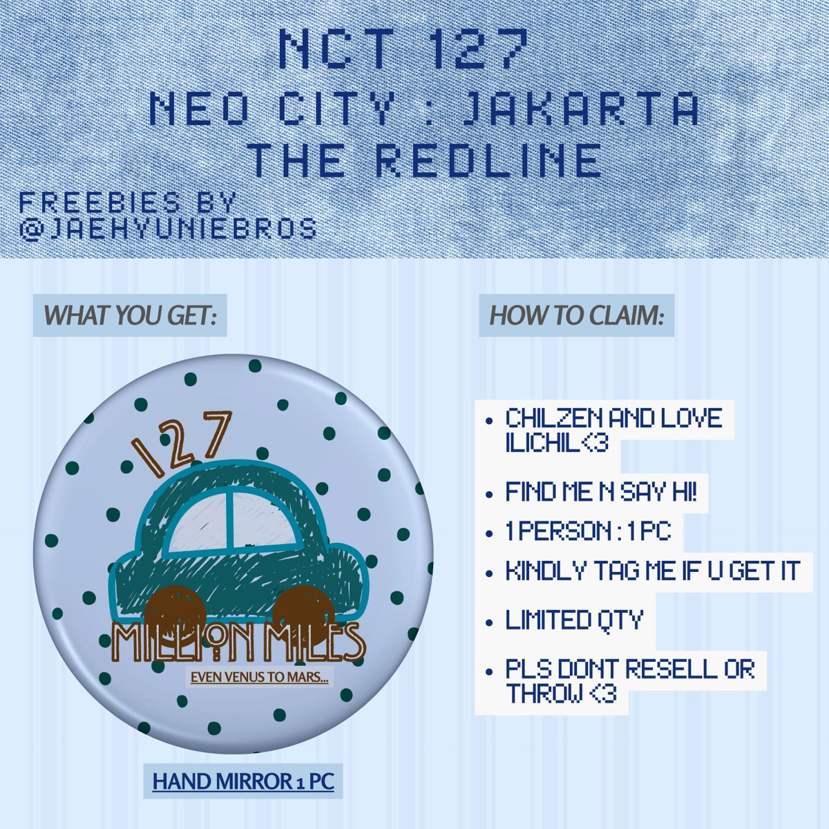 jaehyuniebros's tweet photo. ˚ʚ NCT 127 NEOCITY : JAKARTA - THE REDLINE ɞ ˚
 freebies by @jaehyuniebros 

➙ Indonesia Arena
➙ 3 Oktober 2026

꩜ limited qty (first come first serve)
꩜ details on pic!
꩜ time - to be announced soon! 

#NCT127   #THE_REDLINE
#NCT127_5TH_NEOCITY_THE_REDLINE https://t.co/4ebAlQtbak