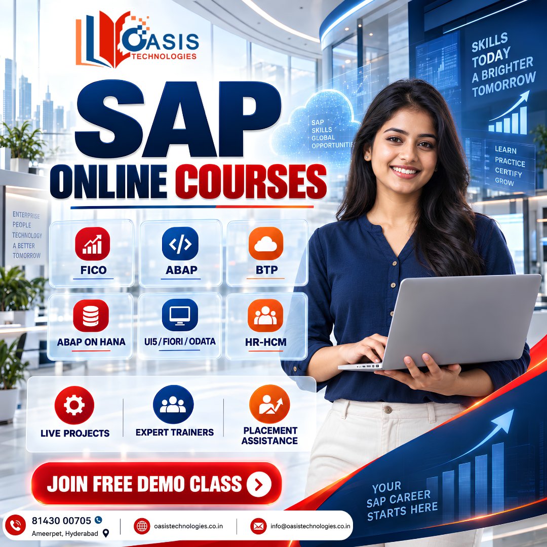 OasisTechhyd's tweet photo. Kickstart your career in global tech with comprehensive SAP Online Courses from Oasis Technologies!
π Call: +91 81430 00705
π Location: Ameerpet, Hyderabad
#OasisTechnologies #SAPOnlineCourses #SAPTraining #SAPFICO #SAPABAP #SAPBTP #ABAPonHANA #UI5Fiori #OData #SAPHRHCM https://t.co/o6onOFZ0bI