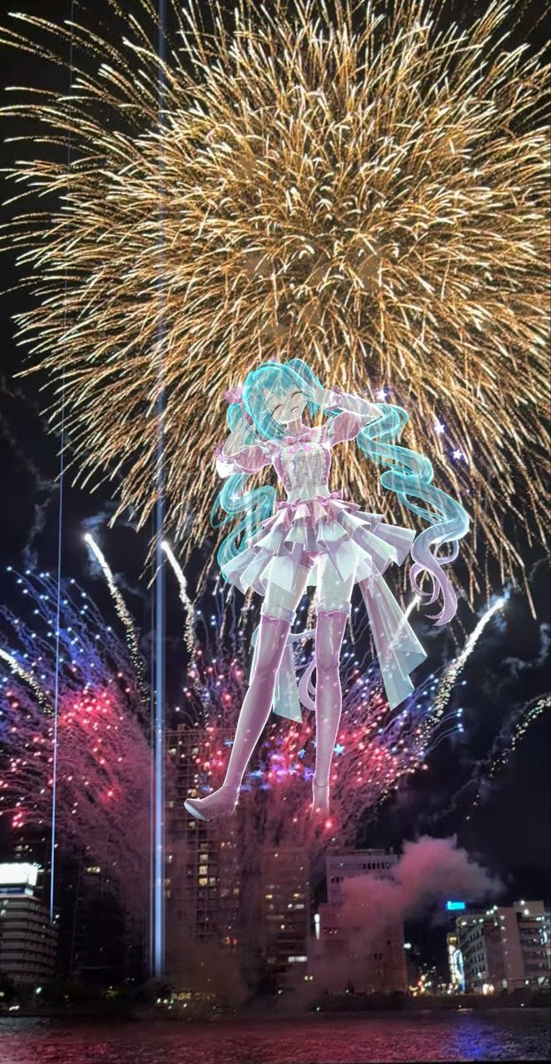 snpkn's tweet photo. AR音楽花火行ってきました🎇
目の前でミクさんが歌い踊り、花火が舞う豪華すぎる時間を満喫しました🌟

無事開催されてよかった！！
ありがとう！！
#初音ミク夜空 https://t.co/oZ59trhfZX