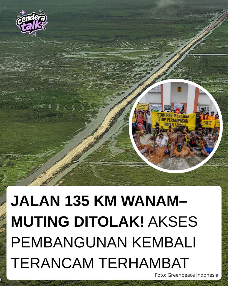 CenderaTalk's tweet photo. Jalan Wanam–Muting sepanjang 135 km yang diharapkan membuka akses wilayah pedalaman justru mendapat penolakan dari masyarakat adat. Pembangunan jalan kembali berhadapan dengan persoalan aspirasi dan kepentingan masyarakat setempat. https://t.co/UniOFIPSTC