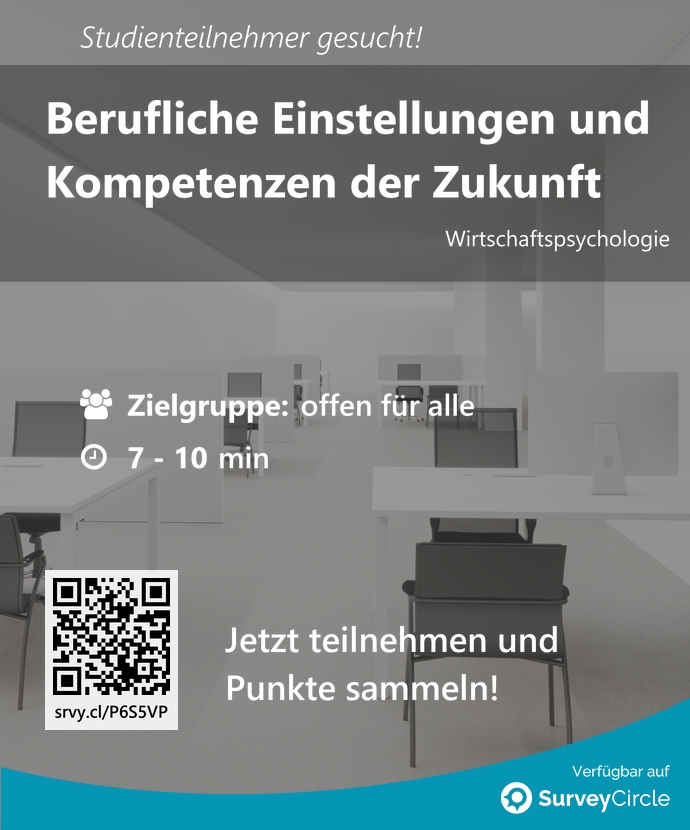 SurveyCircle's tweet photo. Teilnehmer gesucht für top-platzierte Online-Studie:

"Berufliche Einstellungen und Kompetenzen der Zukunft" via @SurveyCircle #fomhochschule

#zukunftskompetenzen #arbeitswelt #berufstätige #FutureSkills https://t.co/A6qRxImQw4