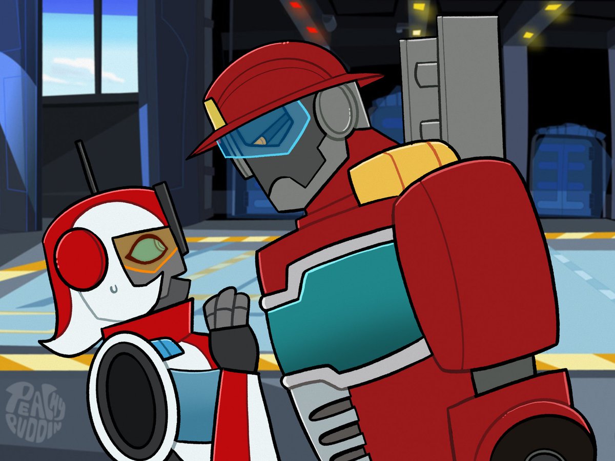 Peachy_Puddin's tweet photo. I realized I didnโt share this here but piece I did of Doppler and Heatwaveโs first meeting. Heโs just really suspicious of her.
#rescuebots #transformersoc https://t.co/VXrycDXZ2J