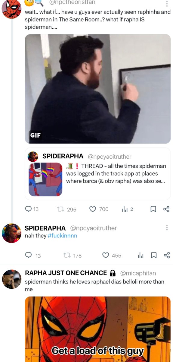 mesship's tweet photo. spidey!rapha - fake dating raphamin AU
but in only a few days, a new post - which risks raphinha's secret identity from getting revealed - starts going viral. he asks fermin for help, and they start a rumor of their own to protect spiderman. (2/2)
#ferminha https://t.co/WCjJvwkCYr