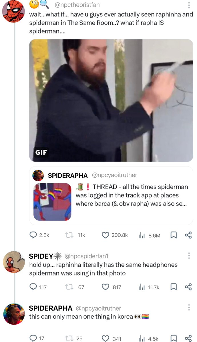 mesship's tweet photo. spidey!rapha - fake dating raphamin AU
but in only a few days, a new post - which risks raphinha's secret identity from getting revealed - starts going viral. he asks fermin for help, and they start a rumor of their own to protect spiderman. (2/2)
#ferminha https://t.co/WCjJvwkCYr