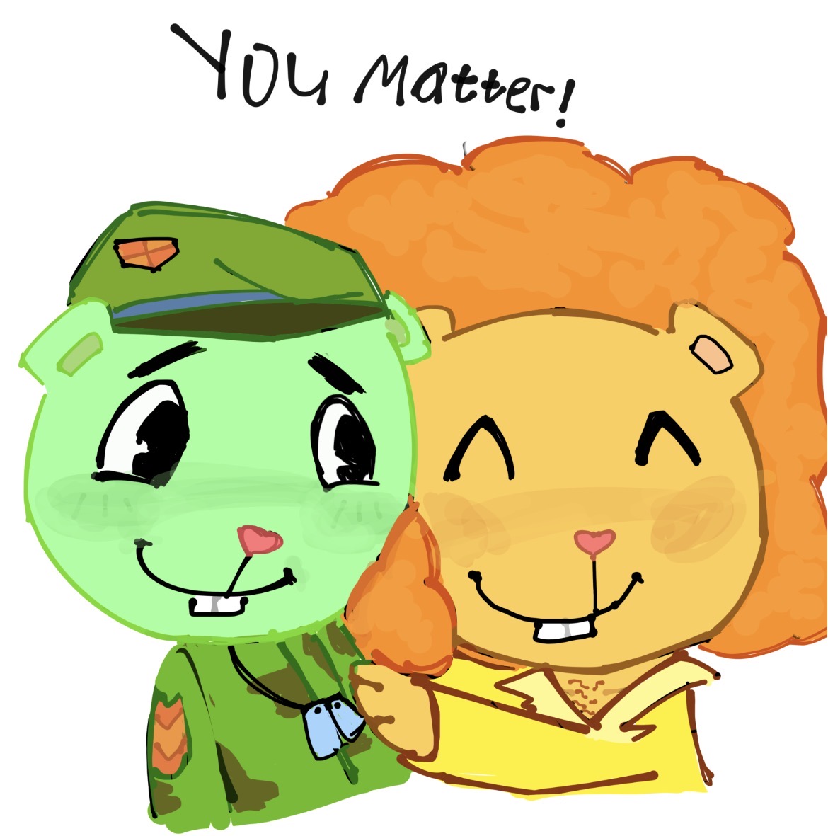 akakixcat's tweet photo. (Not a ship) I thought it would be cool to draw my two favourite characters from HTF interacting! Disco Bear reminds Flippy that he matters to people! #HTF #happytreefriends #Flippy https://t.co/VzRHpGupF2