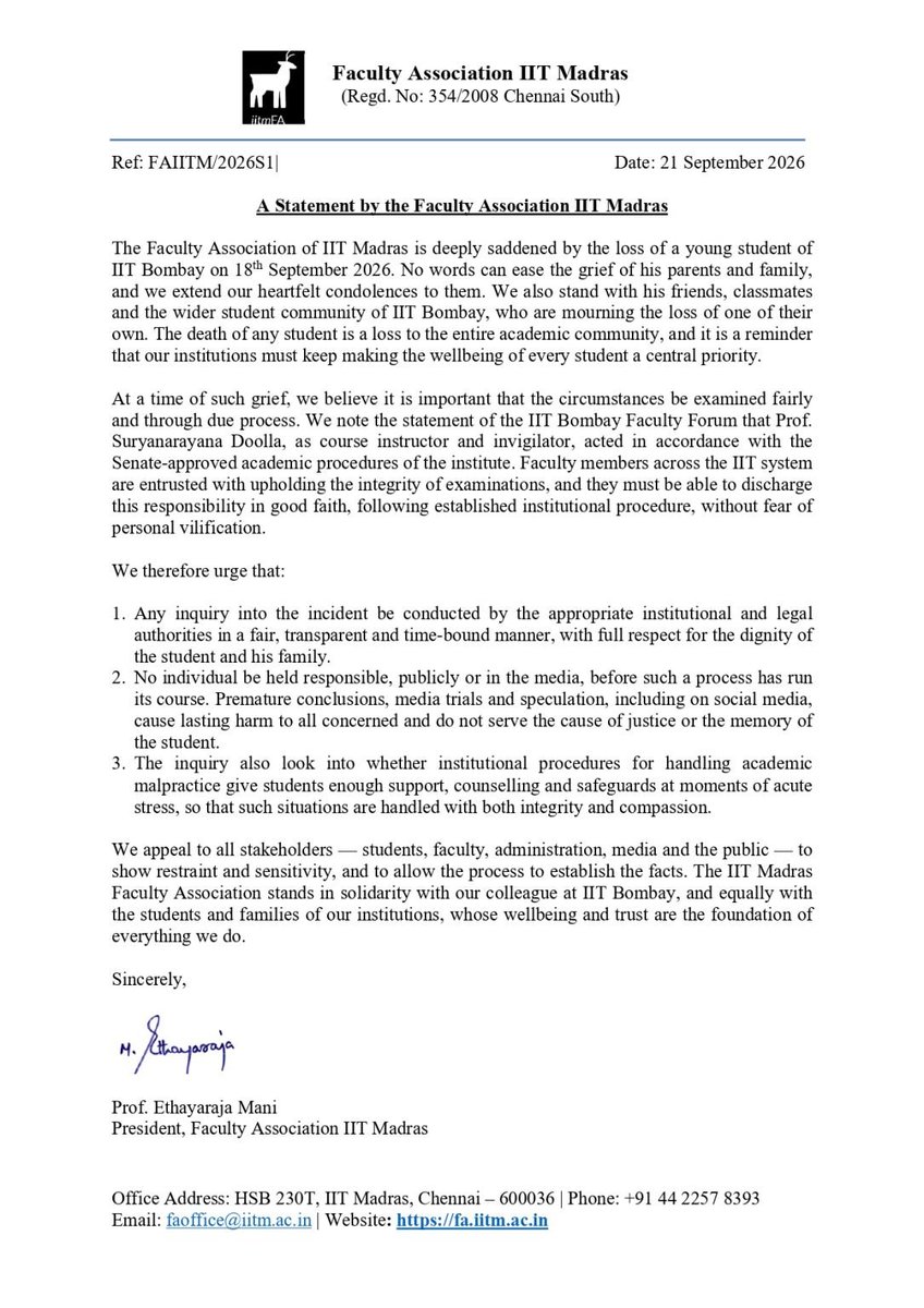 Raajeev_Chopra's tweet photo. IIT Madras comes in support of Professor Suryanaryan Doolla.

#IITBombayProtest #IIT_Bombay #ProfessorSuryanaryan #SuryaNarayan https://t.co/lhtsKZ9IZU