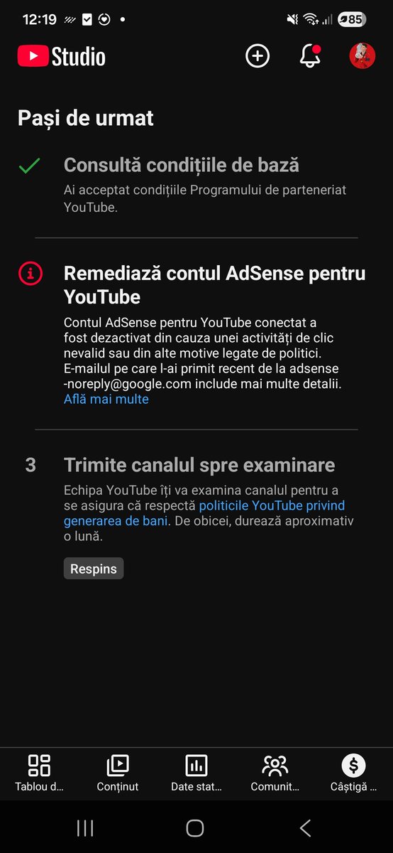 Cosmin9muz's tweet photo. Hello @TeamYouTube, my AdSense was disabled for invalid clicks. Step 2 in Studio is locked with no option to change or link a new account. I can't find the AdSense email with my Publisher ID to appeal. Can you please reset Step 2 manually so I can link a new account? https://t.co/YmdlFOxoPB