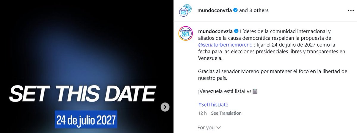 CaracasChron's tweet photo. 🫓 As Delcy heads to NYC, MCM’s camp launches the #SetThisDate campaign to push for elections on July 24, 2027 (Simón Bolívar’s birthday) following this tweet from US Senator Bernie Moreno.
Machado told the @WSJ last week that the time to return to Venezuela has come. https://t.co/HclosVflSA