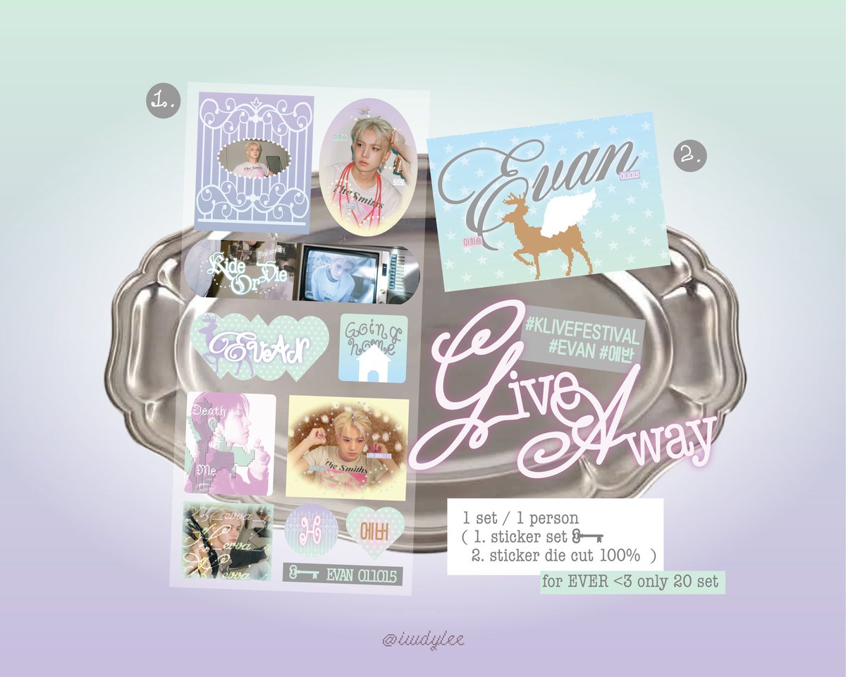 iwdylee's tweet photo. giveaway for ever 𓈒 <3 🫖
at #Klivefestival

♱ only 20 sets ( 1 set / 1 person )
1. sticker set
2. sticker die cut 100%

☆༉ 17 oct , uob live
time : tba 
rt&amp;show this tw

#EVAN #EVER #에반 https://t.co/sJBKsJWn0p