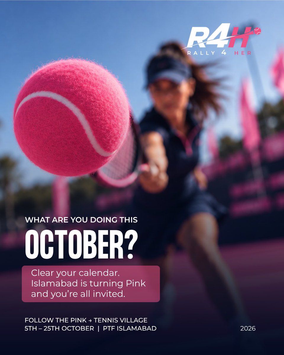 Rally4Her's tweet photo. October called. It has plans for you. 🎾🩷

5th – 25th October.
Something big is coming to PTF.

#Rally4Her #TennisVillage https://t.co/rlWyR5Cg8P