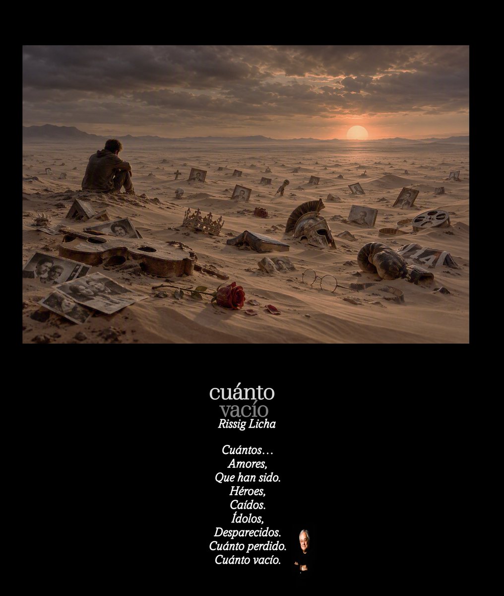 RissigLicha's tweet photo. Cuánto vacío

Cuántos…
Amores,
Que han sido.
Héroes,
Caídos.
Ídolos, 
Desparecidos.
Cuánto perdido.
Cuánto vacío.

#cuántoperdido #amores #Héroes #idolos https://t.co/4L5jHOJTQE