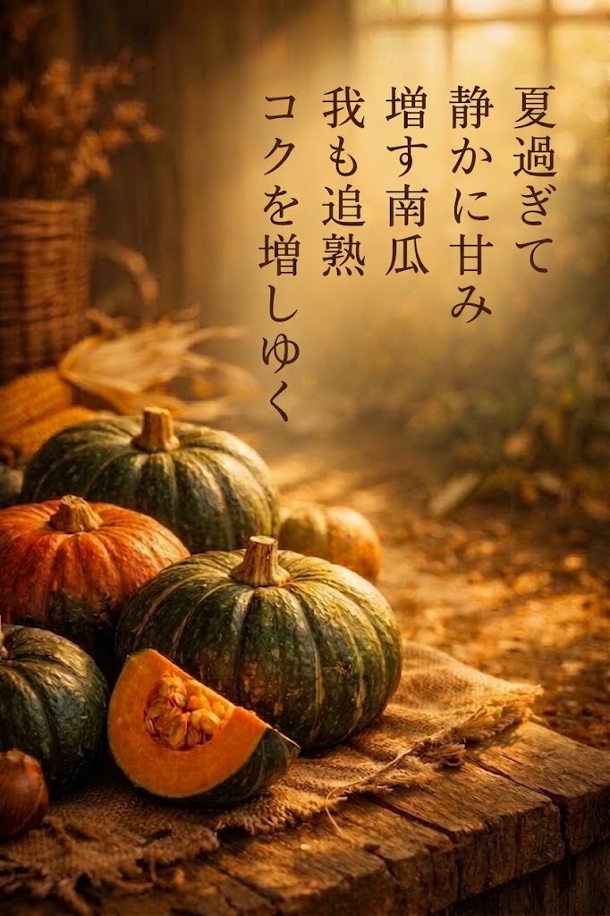 hideyukita63109's tweet photo. 夏過ぎて　静かに甘み　増す南瓜 
我も追熟　コクを増しゆく

【南瓜】
今週は『秋の食物』をテーマにお題を投稿します🌰
#sikanote #sika https://t.co/BzaDbZdl9F