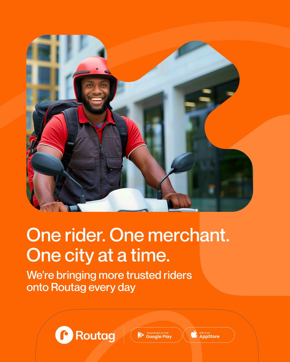 useroutag's tweet photo. Trust isn't given, it's delivered, one rider at a time. 🛵

We're not just building a delivery network, we're building a community of riders Lagos SMEs can actually rely on. Every rider on Routag is vetted, tracked, and committed to getting it there.

One rider. One merchant. https://t.co/PepXTy3UA4