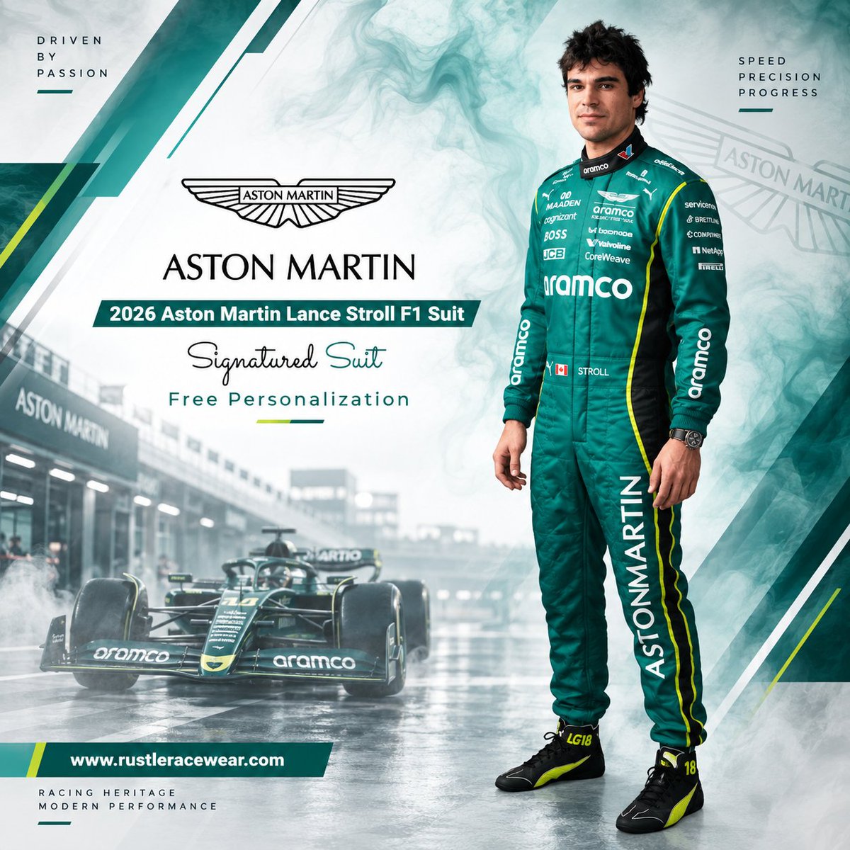 RacewearsRustle's tweet photo. 2026 Lance Stroll Aston Martin F1 Racing Replica Jumpsuit https://t.co/NBjrcebAmj
#LanceStroll #AstonMartinF1 #F1Replica #Formula1 #Motorsport #Racewear #RustleRacewears https://t.co/UYUUfWEsK7