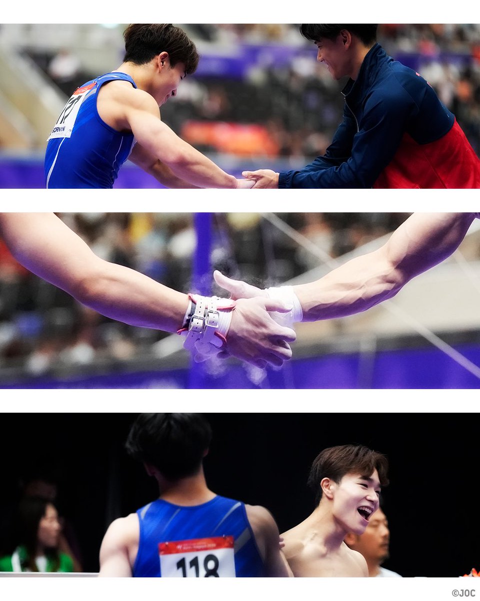 TeamJapan's tweet photo. 𝙈𝙊𝙈𝙀𝙉𝙏📷

ライバルであり仲間。
次は、団体決勝へ。

@GymnasticsJapan 

@AsianGames_2026
#愛知名古屋2026 
#TEAMJAPAN #ともに一歩踏み出す勇気を https://t.co/3PICCPDNxr