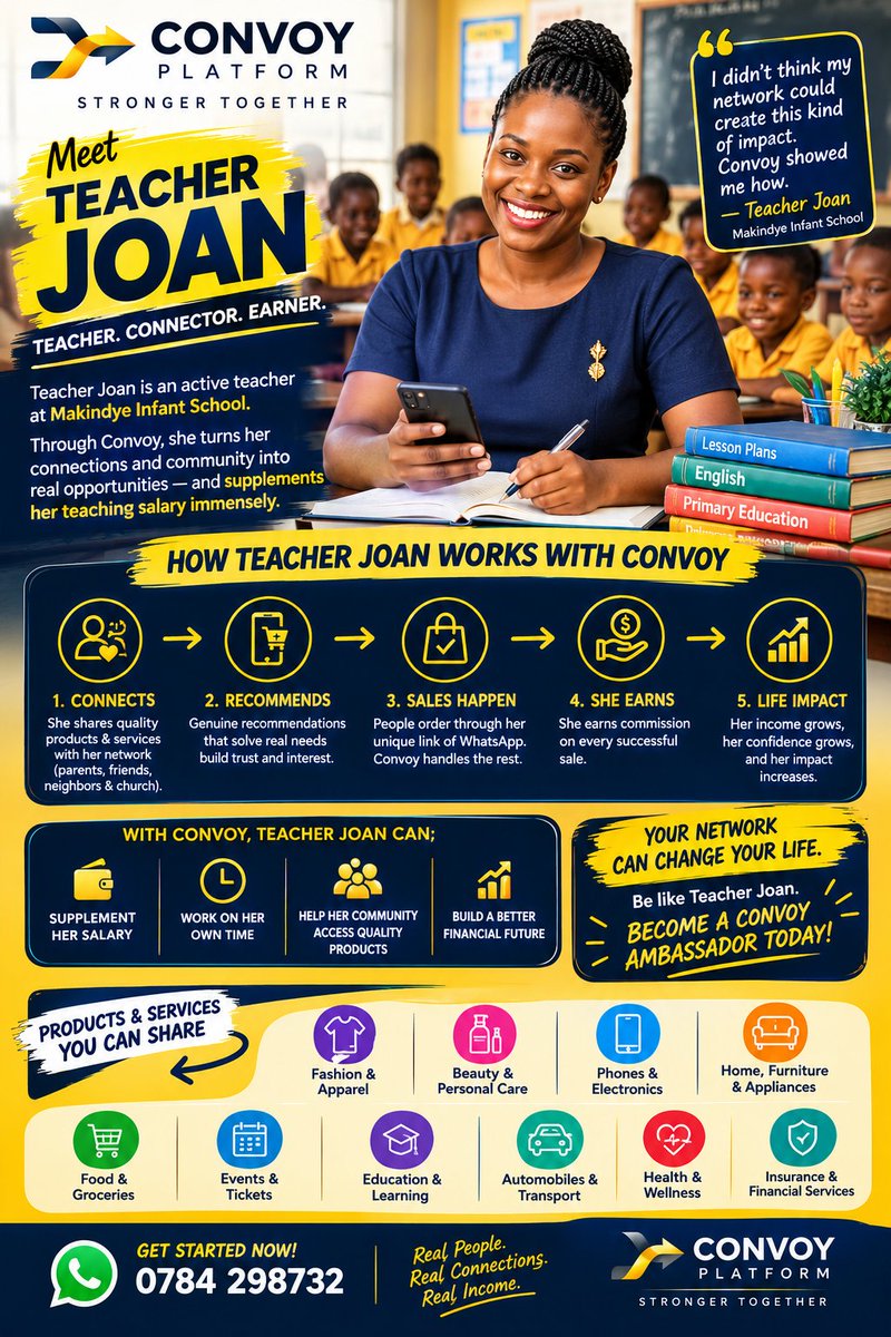 convoyplatform1's tweet photo. Meet Teacher Joan — a passionate educator, connector, and learner who is turning her network into meaningful opportunities. Through Convoy, she connects people with quality products and services, earns from successful referrals, supports her community, and builds https://t.co/nYrgPCE0b9
