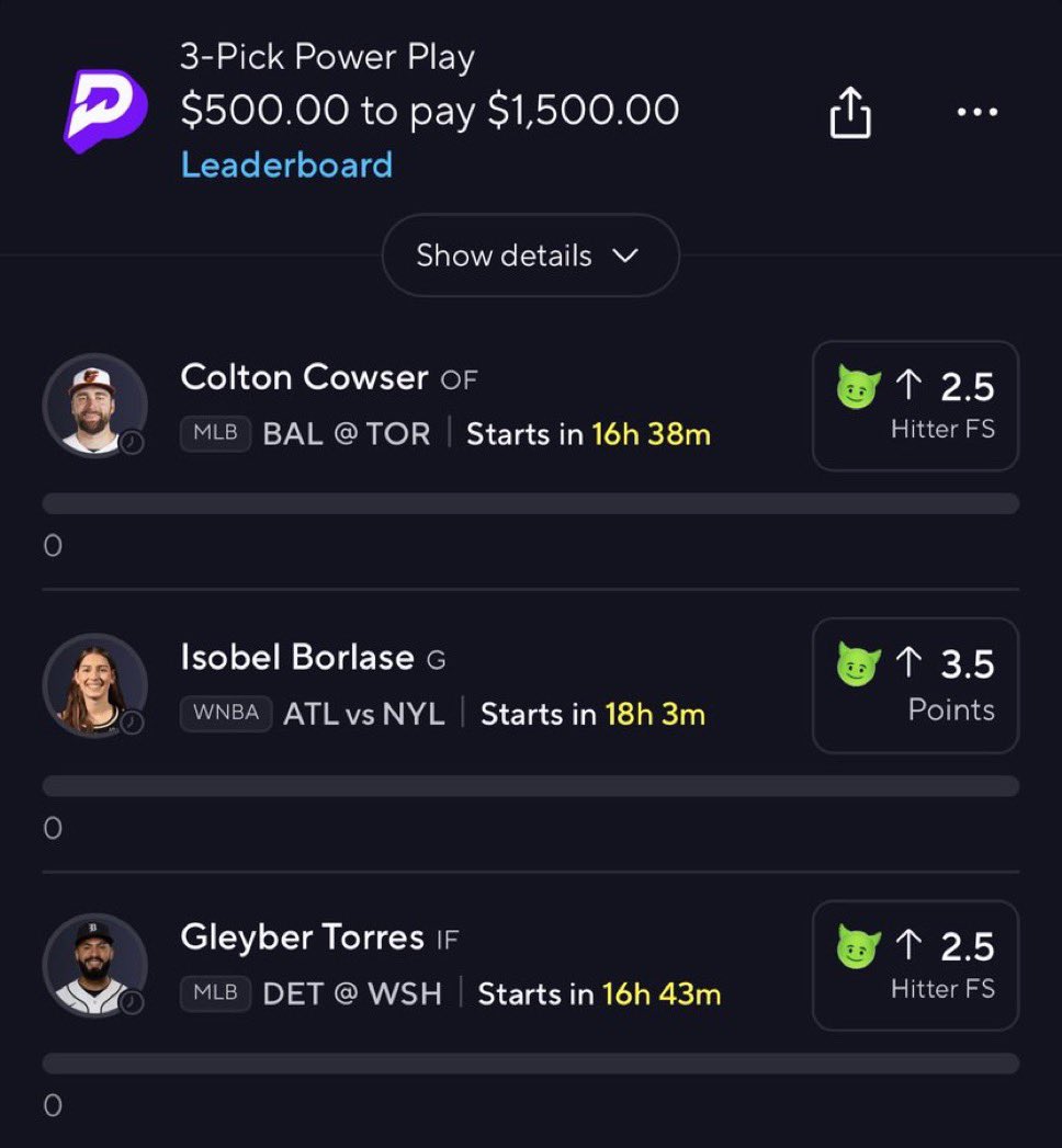 1ParlaysProdigy's tweet photo. π₯ $500 β $1,500 LOCK π₯
3-Pick Power Play
β
Cowser Over 2.5 FS
β
Borlase Over 3.5 Pts
β
Torres Over 2.5 FS
Whoβs riding with me tonight? ππ°
#PrizePicks #LocksOnly https://t.co/4ssDQ32zA9
